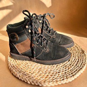 90s vintage rugged green brown black lace up leather ankle boots sz 6.5